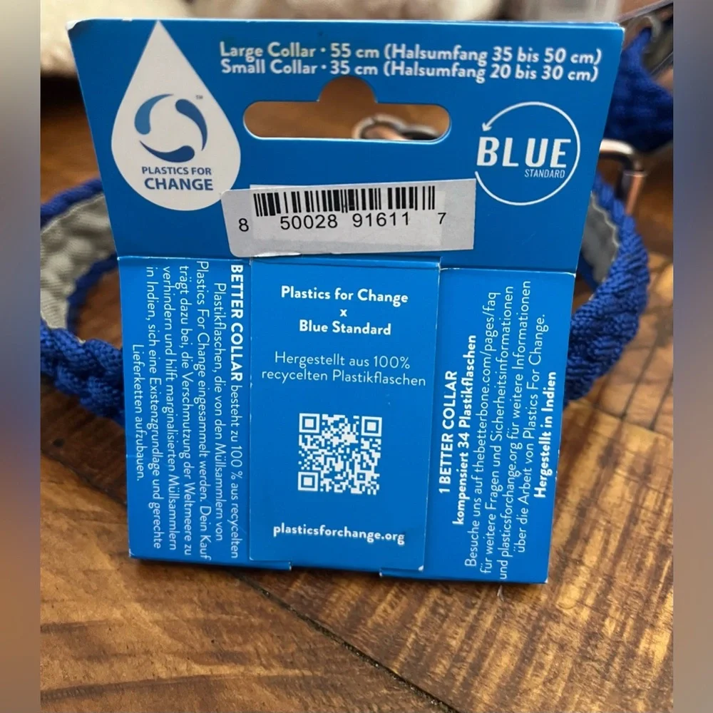 NWT BetterCollar 100% Fairtrade Recycled Ocean Bound Plastic Dog Collar Blue